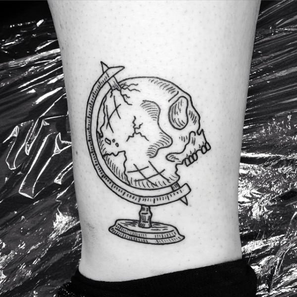 Skull Globe Mens Small Tattoo Ideas