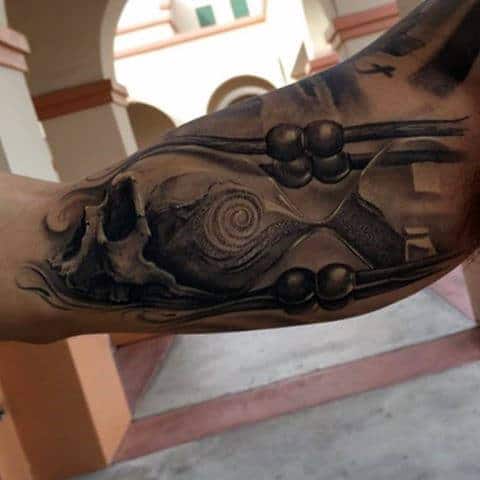 Skull Hourglass Guys Inner Arm Tattoos