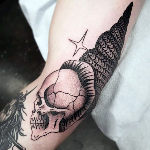 Skull Ladder Horn Snail Seashell Mens Arm Tattoo