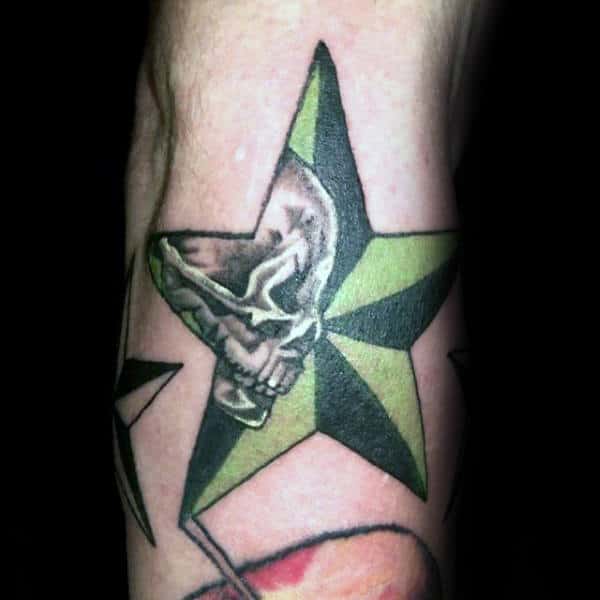 Skull Nautical Star Green Ink Male Tattoo Ideas