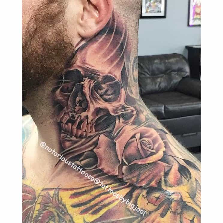 skull rose neck tattoos notorioustattooco