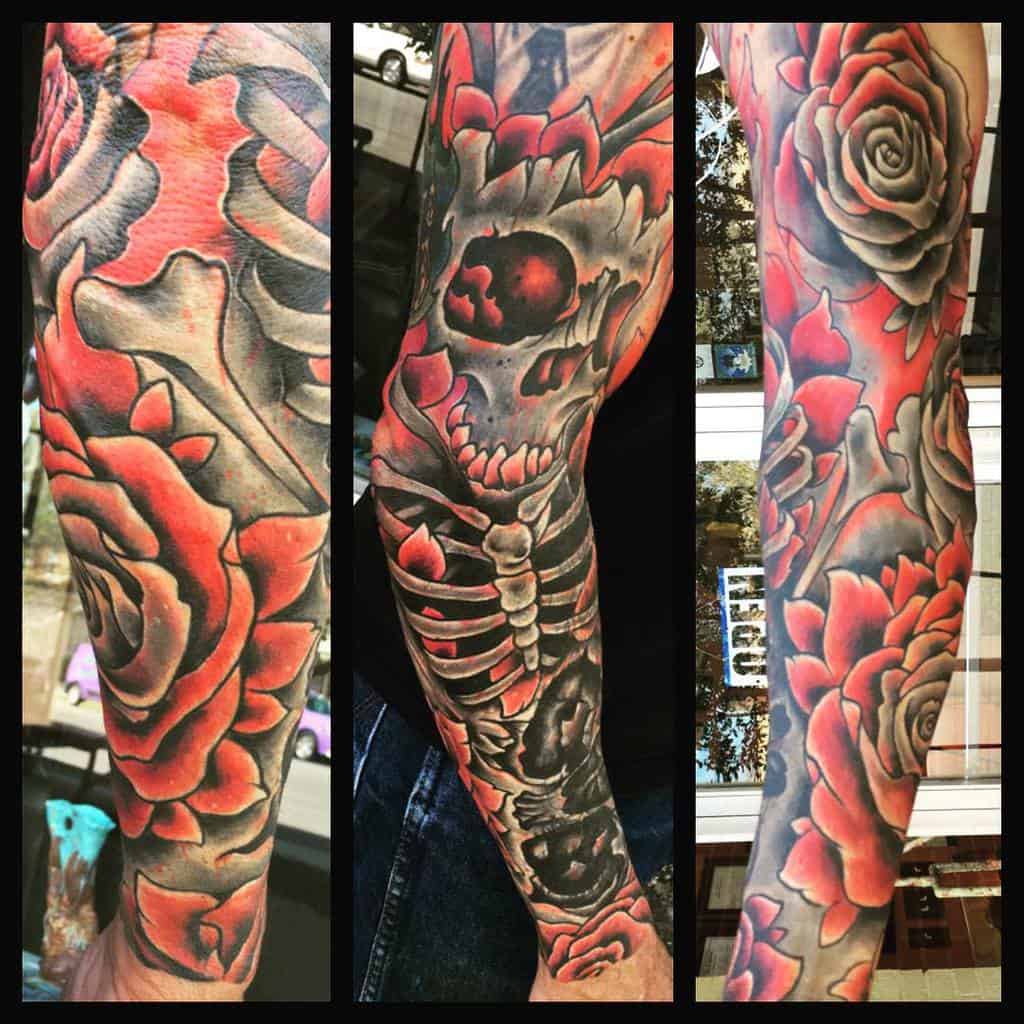 skull rose sleeve tattoos shawnpopeart