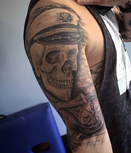 Skull Sailor Nautical Mens Half Sleeve Tattoos