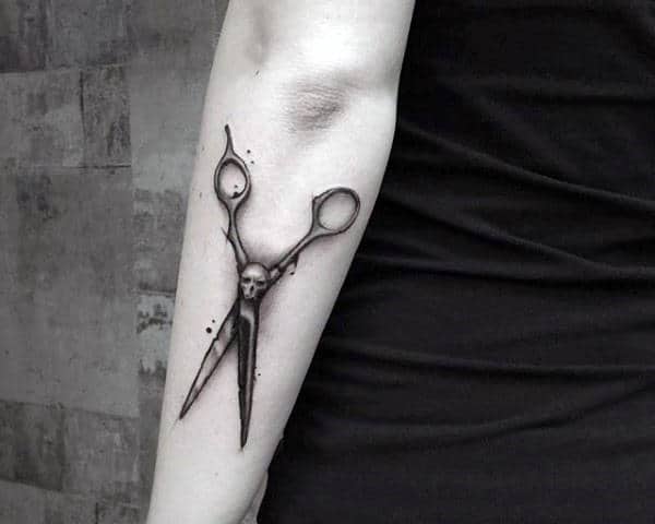 Skull Scissor Mens Outer Forearm Tattoo