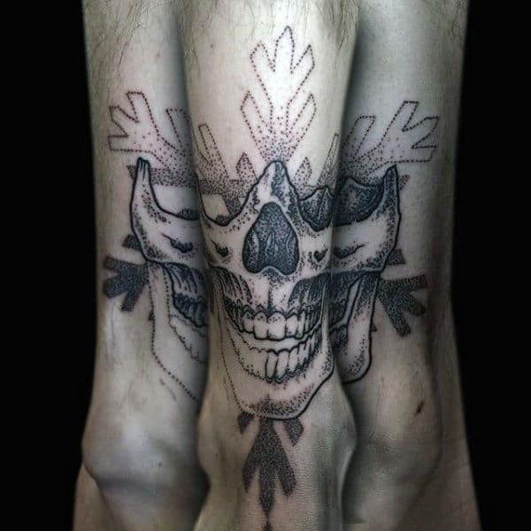 Skull Snowflake Mens Lower Leg Tattoos