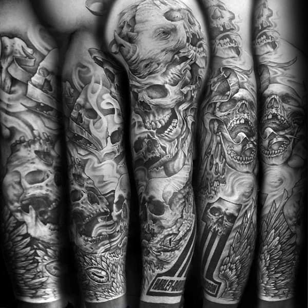 Skull Tattoo Sleeves On Man