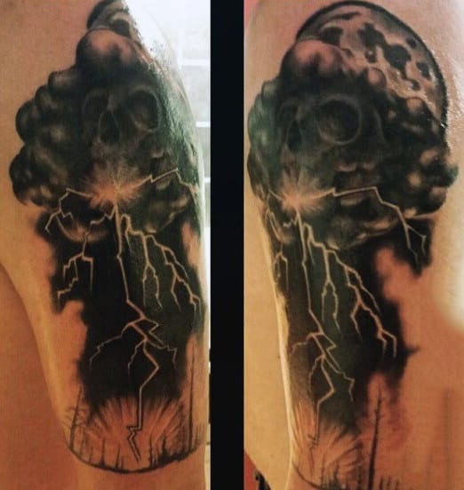 Skull Tattoos Of Lightning Bolts For Guys