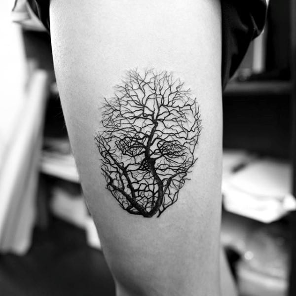 Skull Tree Branches Creative Optical Illusion Tattoos For Men
