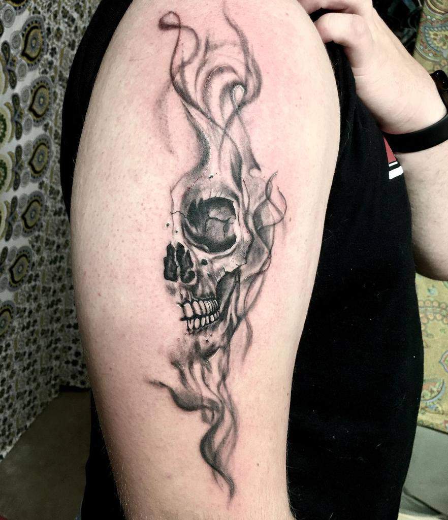 skull upper arm tattoos for men mandyc_ink