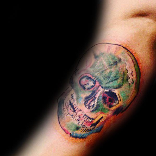 Skull Vincent Van Gogh Mens Colorful Inner Arm Bicep Tattoo