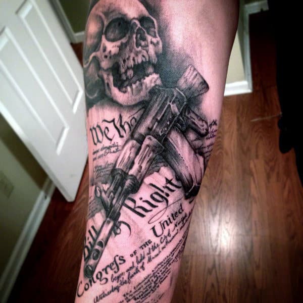 Skull We The People Bill Of Rights Sleeve Tattoo On Arm Of Male