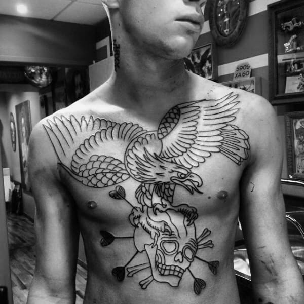 Skull With Arrows Guys Eagle Traditional Full Chest Tattoos