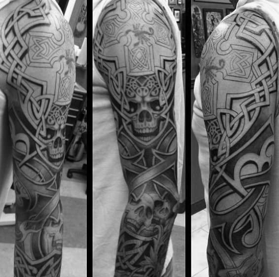 Skull With Celtic Knots Mens Full Sleeve Tattoo Designs