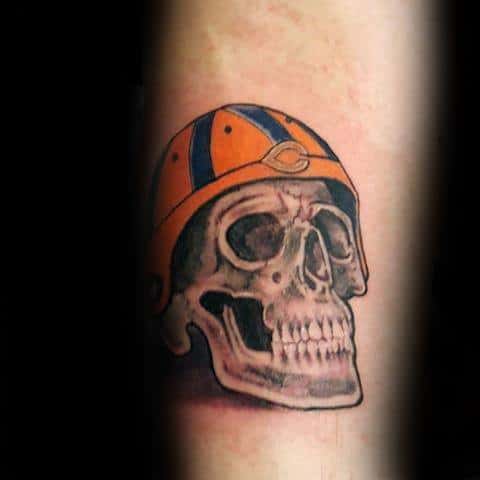 Skull With Chicago Bears Football Helmet Guys Tattoo Ideas On Inner Forearm