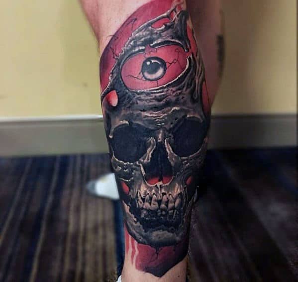 Skull With Eye Mens 3d Awesome Leg Sleeve Tattoos