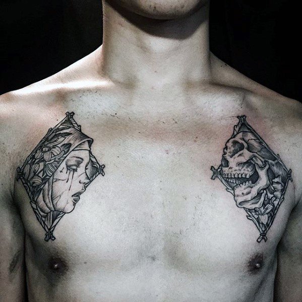 skull-with-female-portrait-upper-chest-small-tattoos-for-guys