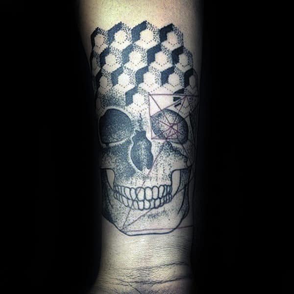 Skull With Fibonacci Spiral Mens Inner Forearm Tattoo