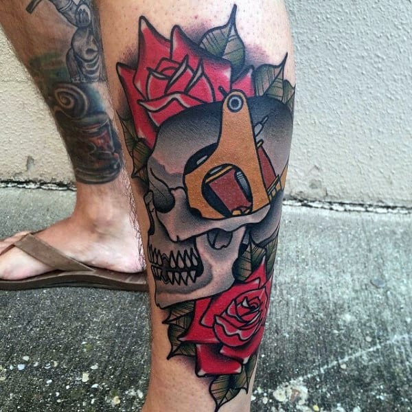 Skull With Red Roses Modern Male Tattoo Ideas