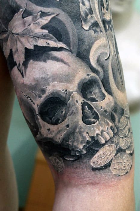 Skull With Vintage Coins Mens Sweet 3d Tattoos On Forearm
