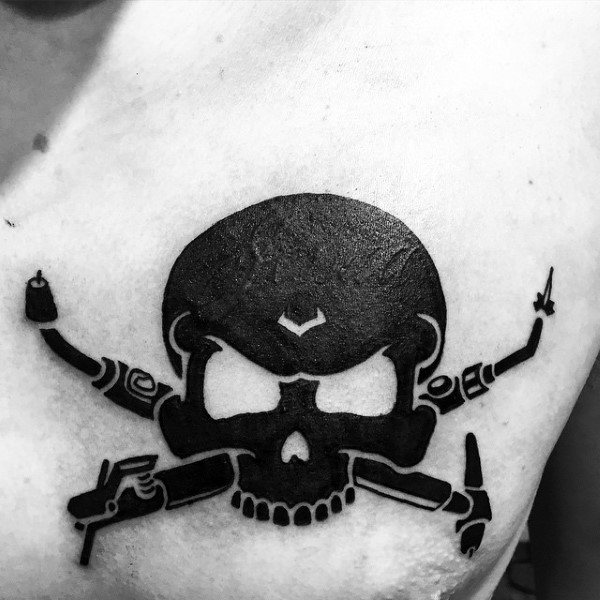 Skull With Welding Torch Cross Bones Mens Small Tattoo Ideas