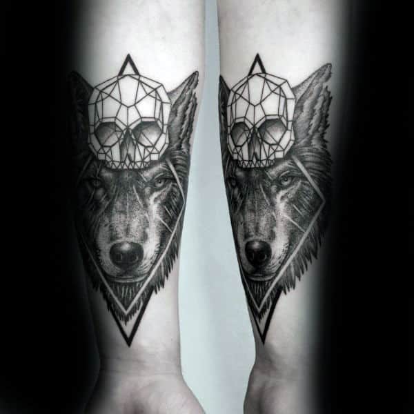 Skull With Wolf Guys Geometric Forearm Tattoos