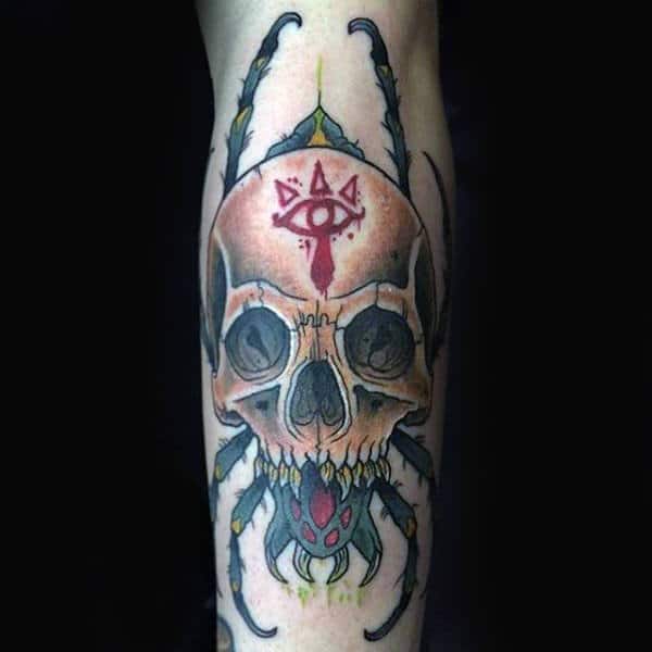 Skull Zelda Tattoo On Man With Spider