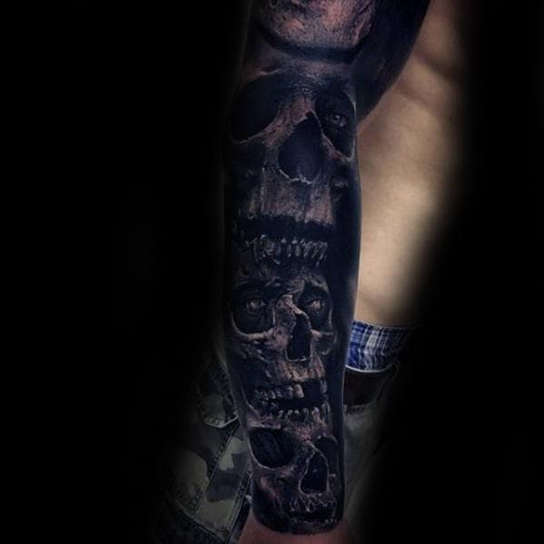 Skulls Themed Mens 3d Sleeve Tattoo With Realistic Design