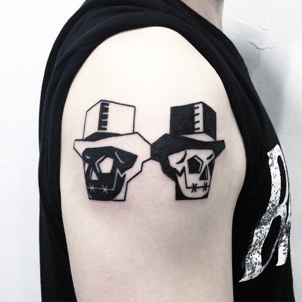 Skulls With Top Hats Small Creative Upper Arm Tattoos For Men