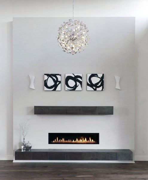 modern linear fireplace with seating