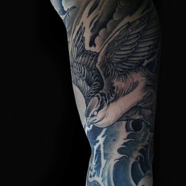 Sleeve Falcon Masculine Japanese Male Tattoo Ideas
