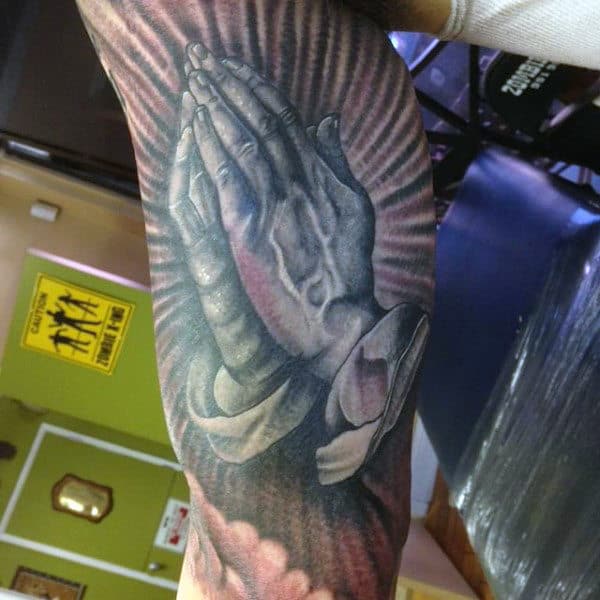 Sleeve God Praying Hands Tattoos For Men
