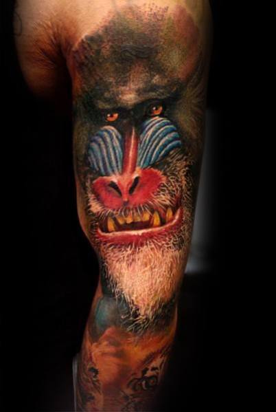 Sleeve Hyper Realistic Baboon Tattoo Designs For Men