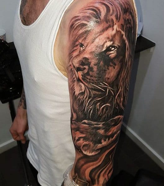 Sleeve Lions Head Men's Tattoo