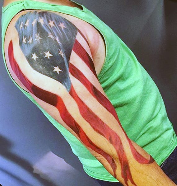 Sleeve Man With American Flag Tattoo