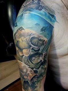Sleeve Underwater Fishing Line Hook Guy's Tattoo