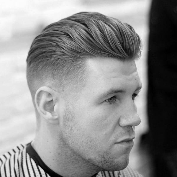 Slicked Backdapper Taper Fade With Part Mens Hair