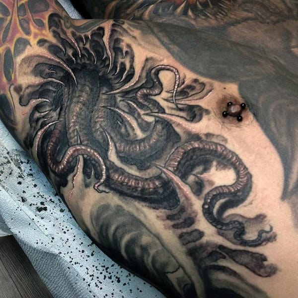 Slimy Grey Dragon Tattoo Male Armpits