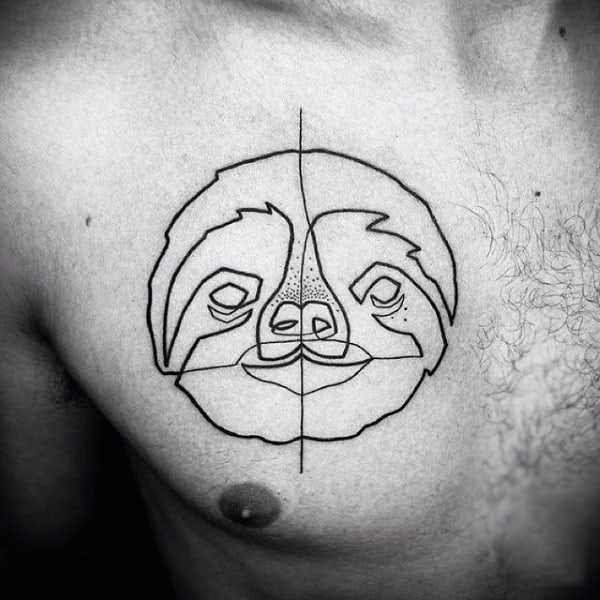 Sloth Chest Mens Line Work Tattoos