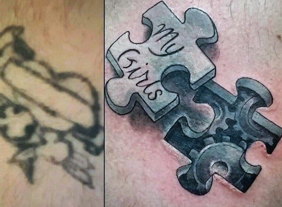 Small 3d Puzzle Piece Mens Cover Up Chest Tattoos