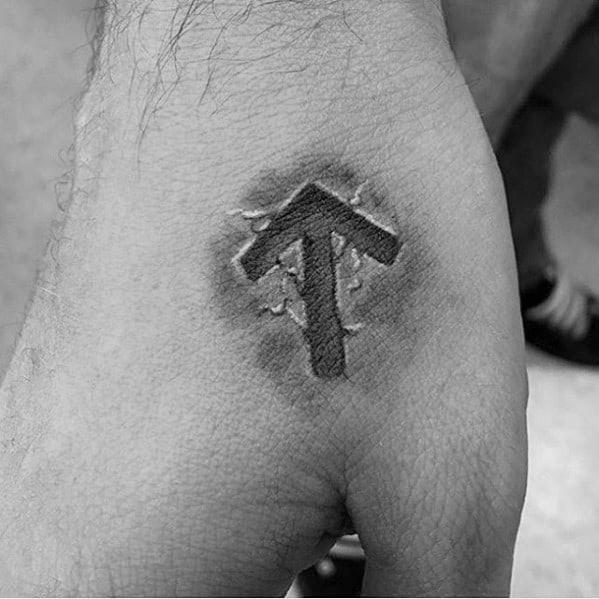 Small 3d Stone Arrow Badass Hand Tattoos For Men