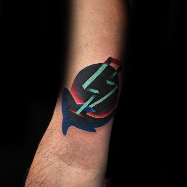 Small Amazing Shark Tattoo For Men With Lighting Bolt