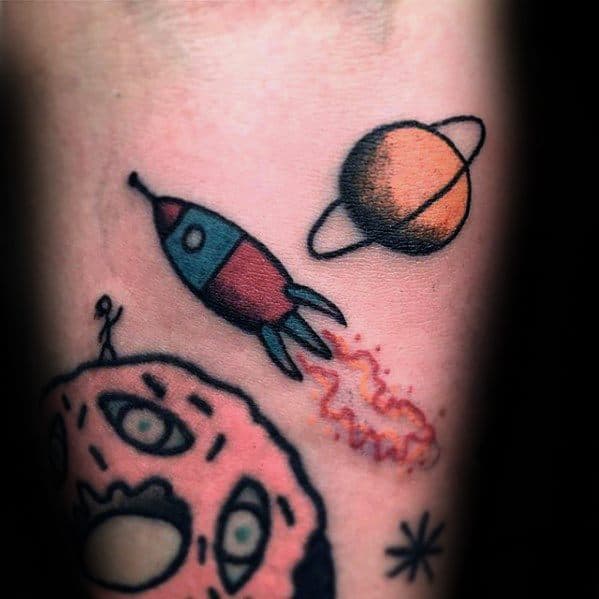 Small Arm Rocketship Planet Filler Guys Tattoos