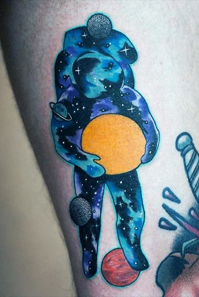 Small Astronaut Holding Sun Tattoos Men
