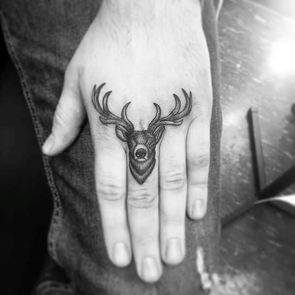 Small Badass Guys Finger Deer Head Tattoos