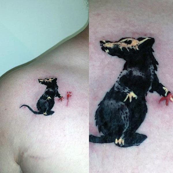 Small Banksy Rat Mens Upper Chest Tattoos