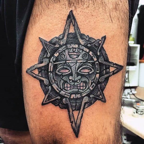 Small Bicep Aztec Sun Tattoos For Men