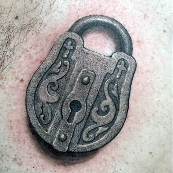 Small Chest Key And Lock Tattoos For Men