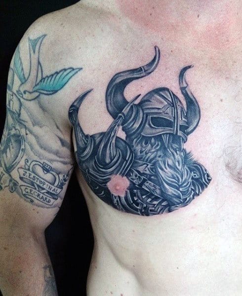 Small Chest Viking Warrior Tattoos For Men