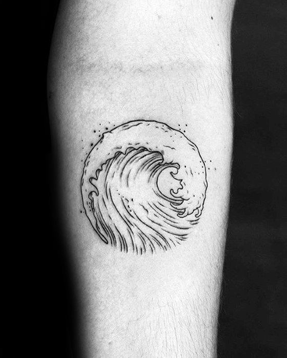 Small Circle Ocean Wave Mens Badass Inner Forearm Tattoo Design