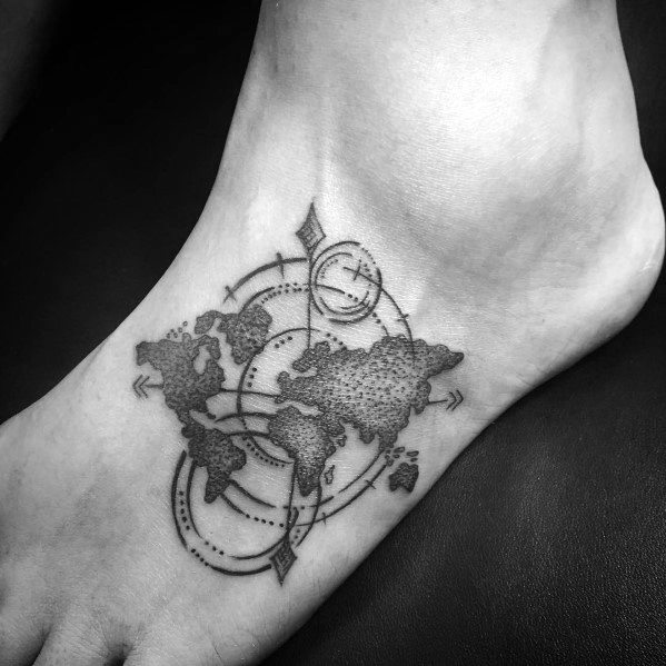 Small Compass Guys Tattoo Dotwork Foot Designs